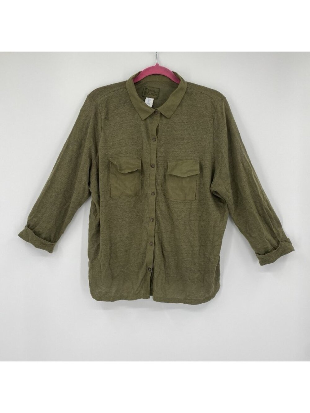 Sigrid Olsen Women’s Size L Olive Green 100% Linen Button Up Shirt Long Sleeve